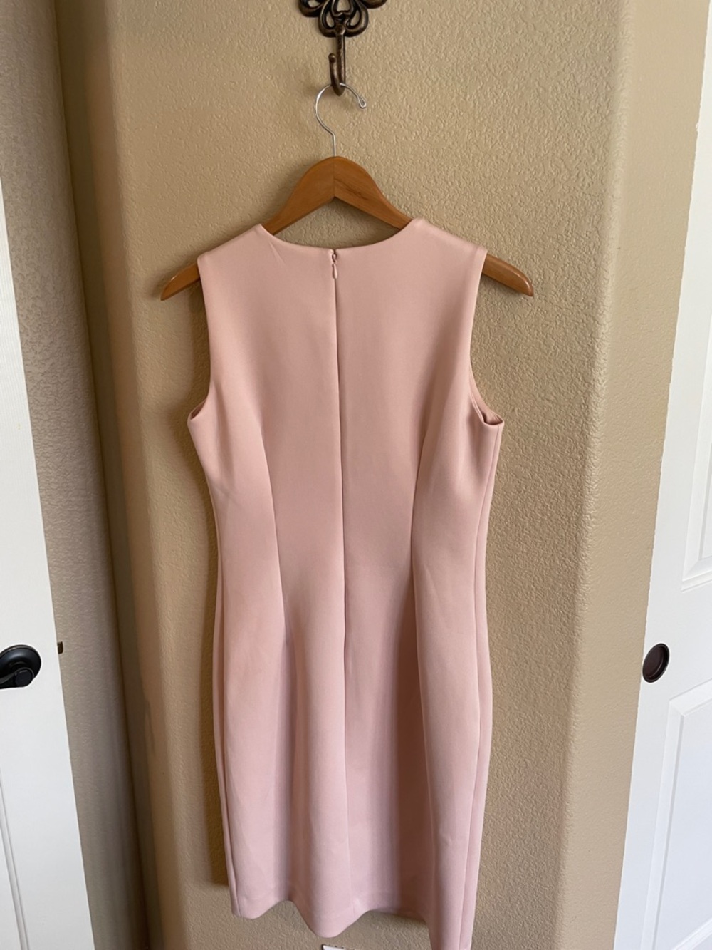 Calvin Klein Blush Pink Midi Sheath Dress with Black Embroidered Floral Appliqué - Picture 2 of 5